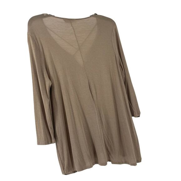 Molly Green Top Brown Criss Cross V Neck Draped 3/4 Sleeve Jersey Stretch Knit L - Picture 2 of 8